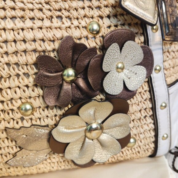 Coach Hamptons Large Natalie Raffia Straw & Leather Tea Roses Tote Bag GUC - Picture 12 of 16